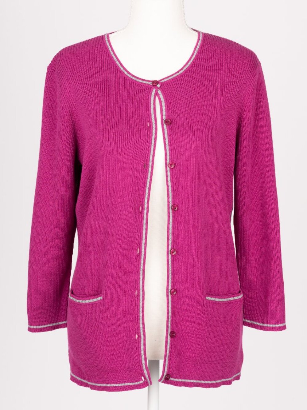 Ann Taylor Magenta Pink Contrast Trim Button Cardigan L NWT Office Preppy